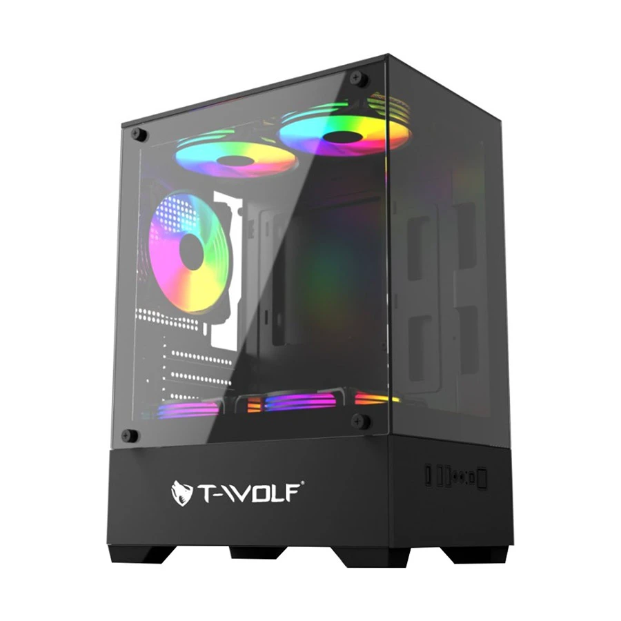 T-WOLF Ice Cooler ARGB Mid Tower Black Micro-ATX Gaming Desktop Case