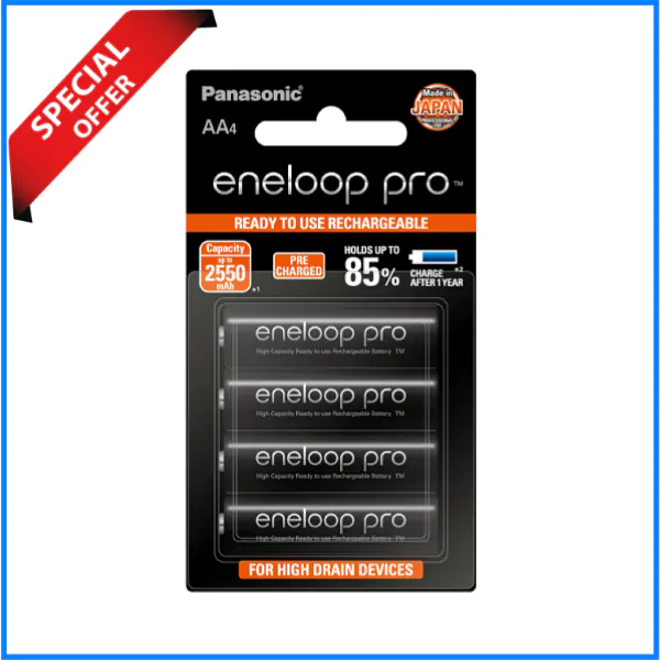 Panasonic Eneloop Pro 2550mAh 4pcs AA Rechargeable NiMH Battery Set (ORIGINAL) – Black