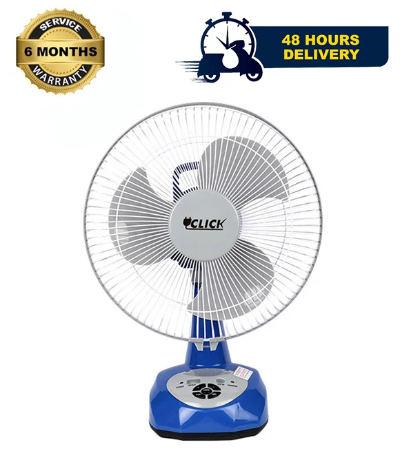 Click Rechargeable Table Fan 12'' Blue With USB Charger
