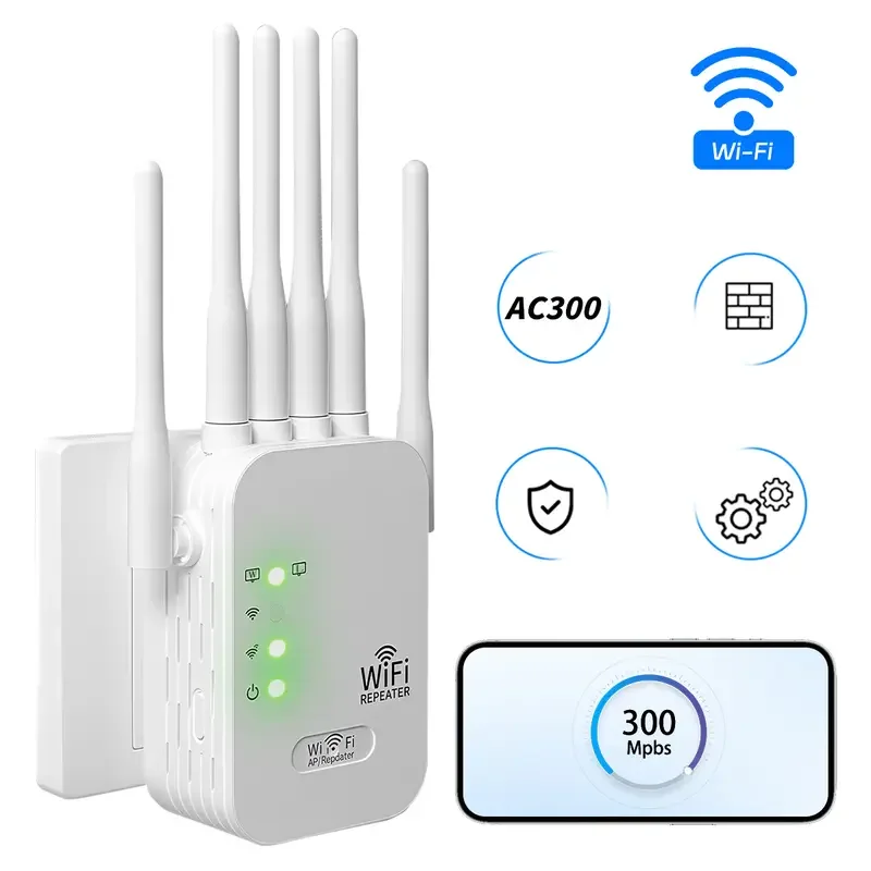 1200Mbps 6 Antenna WiFi Repeater | Dual Band 2.4GHz & 5GHz Wireless Range Extender | High Speed Signal Booster