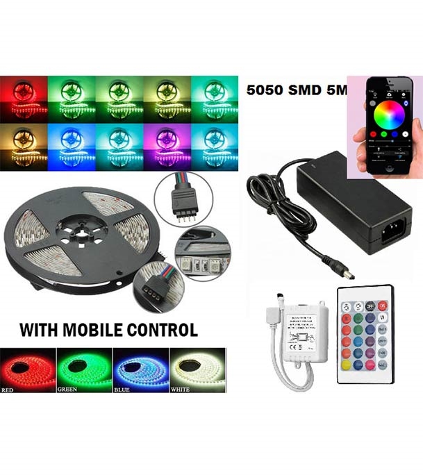16 Color 16 Feet Rgb Fixable Strip Light With Remote Control Also ( Mobile Control) And Adapter