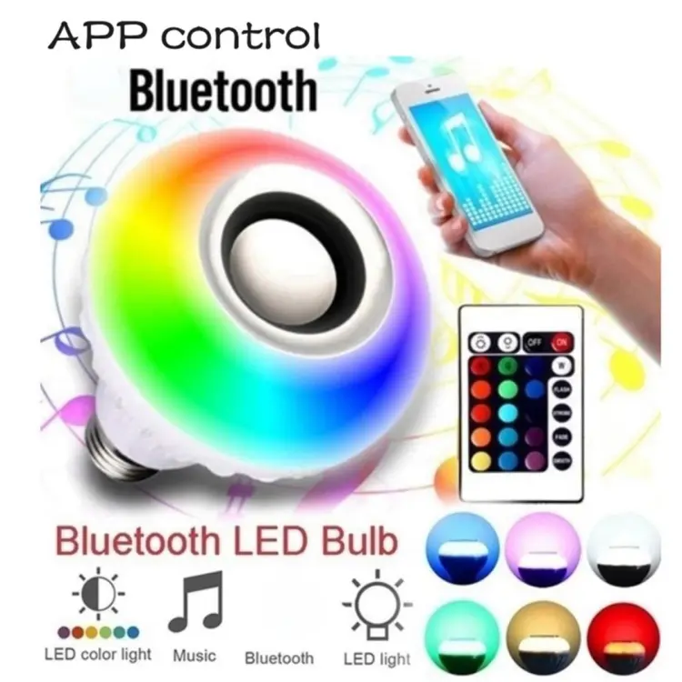 Rgb music led light bulb with remote control and bluetooth speaker