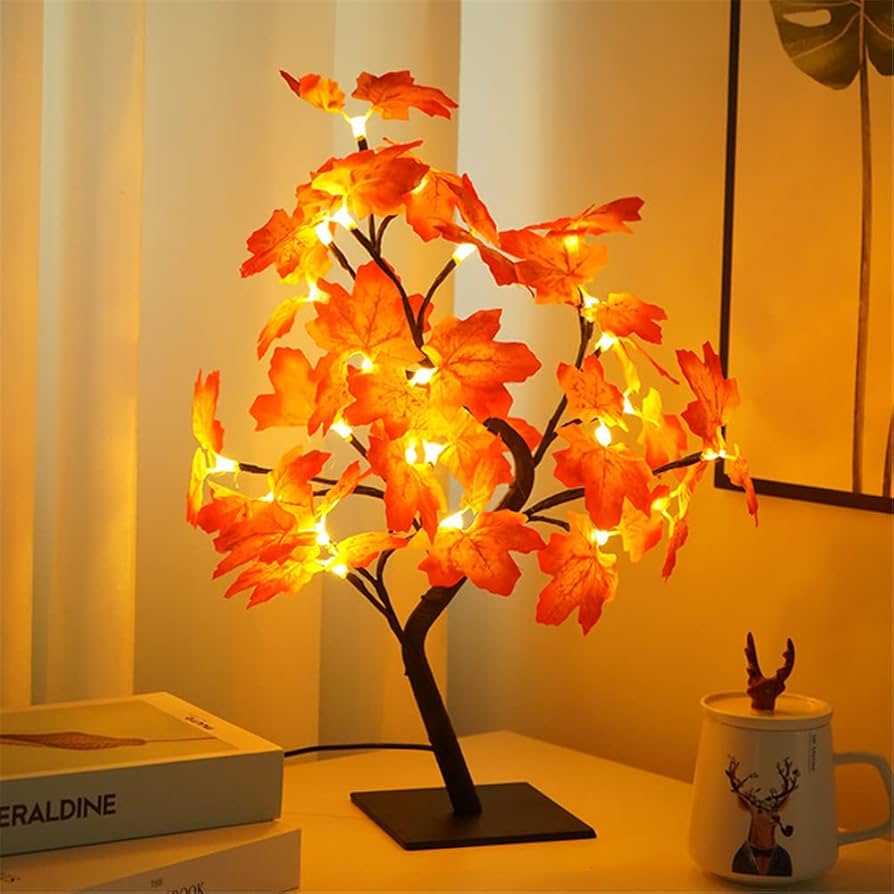 Maple Leaves Tree Light, LED Maple Leaf Tree Shape Pendulum Table Lamp with USB Interface for Eid, Gift and Home Bedside Decoration