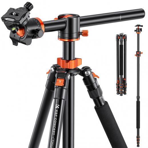 K&F Concept KF09.086V2 94-Inch Aluminum Tripod with Monopod & 41cm Large Center Column – Black (New Version)